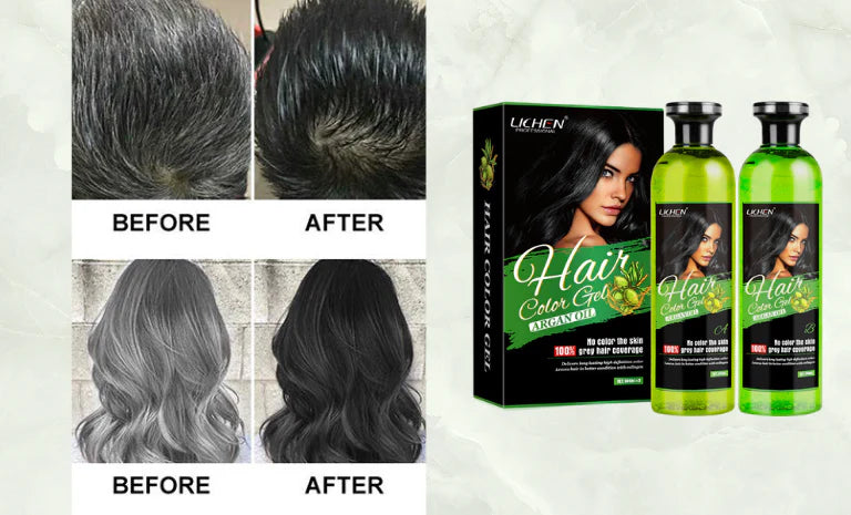 Lichen Professional Hair Color Gel - Natural Black ,Grey Hair Coverage, No Ammonia, No Stains, Argan Oil , 220ml x 2 Hair Dye Hair Dye