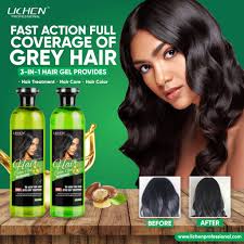 Lichen Professional Hair Color Gel - Natural Black ,Grey Hair Coverage,  No Ammonia, No Stains, Argan Oil , 220ml x 2 Hair Dye Hair Dye